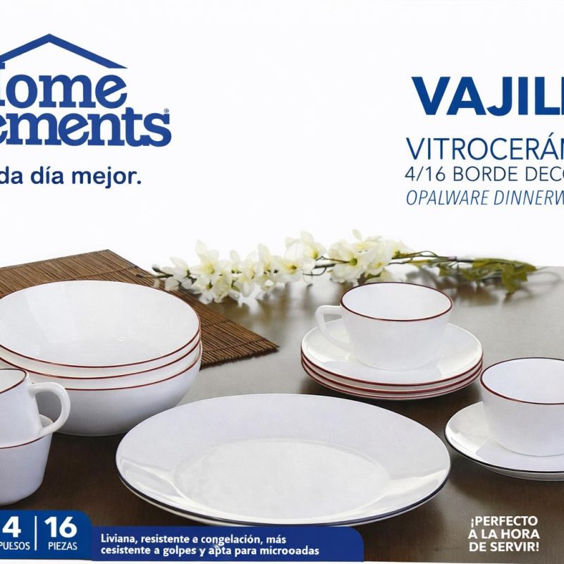 JUEGO DE VAJILLA BORDE ROJO