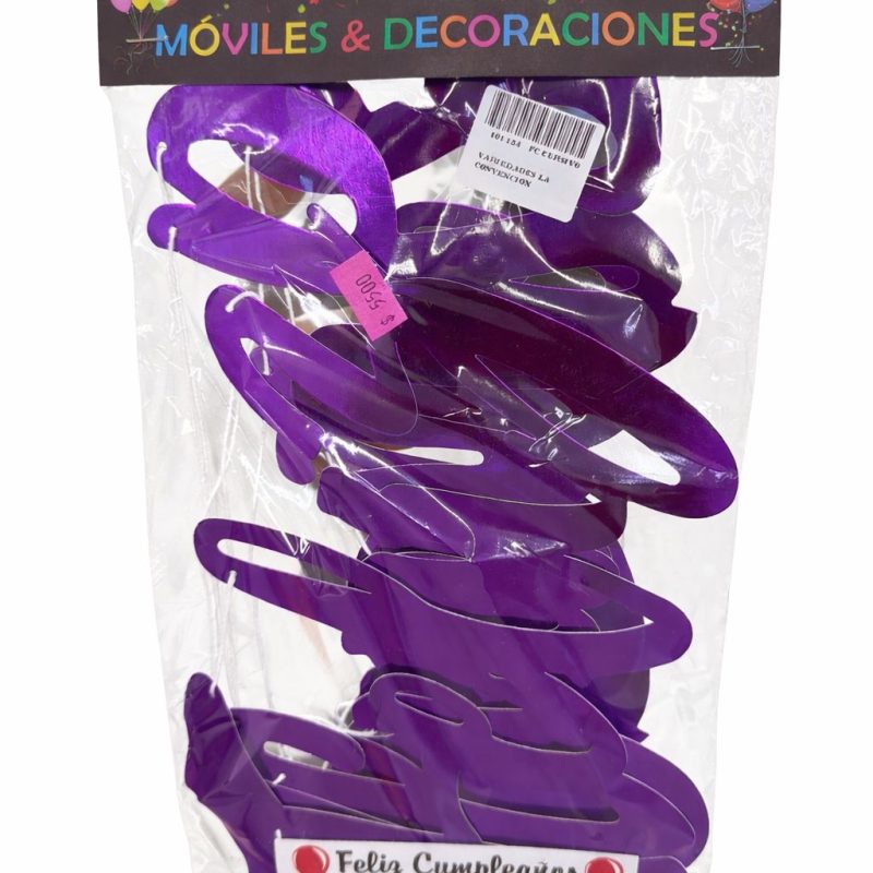 LETRERO FELIZ CUMPLEAÑOS MORADO CURSIVO PAPEL