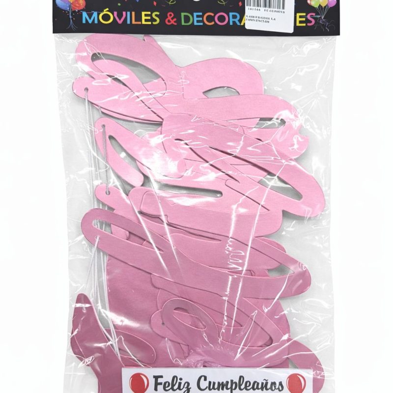 LETRERO FELIZ CUMPLEAÑOS ROSADO CURSIVO PAPEL