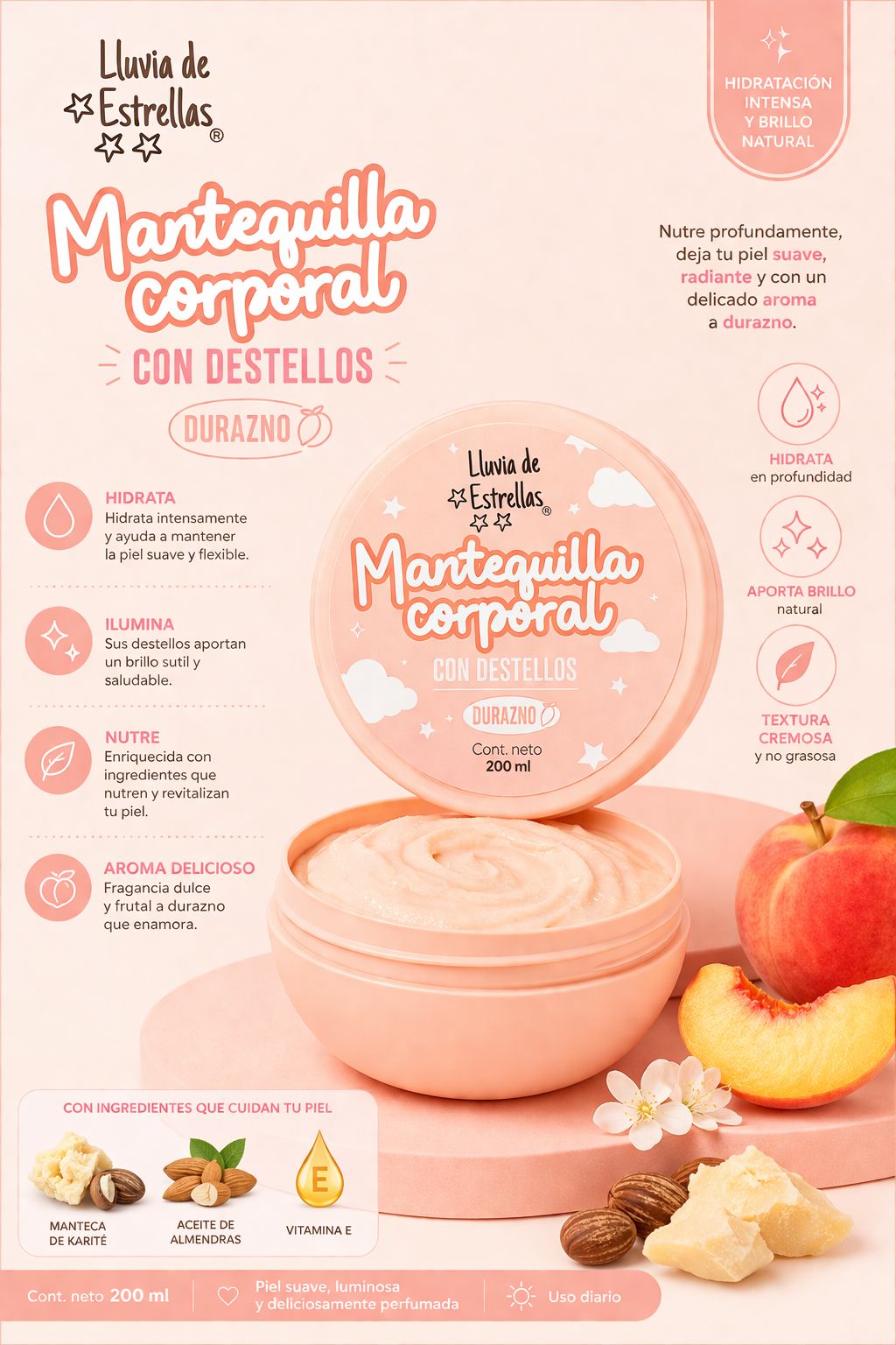 MANTEQUILLA CORPORAL DURAZNO LLUVIA DE ESTRELLAS X200ML