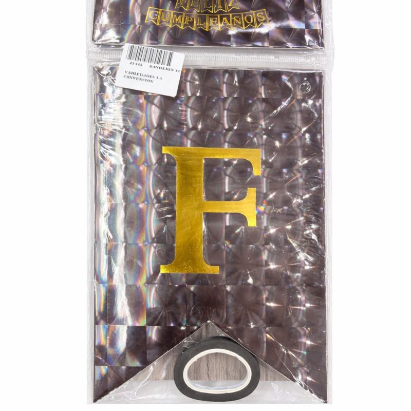 BANDERIN FELIZ CUMPLEAÑOS NEGRO CON DORADO