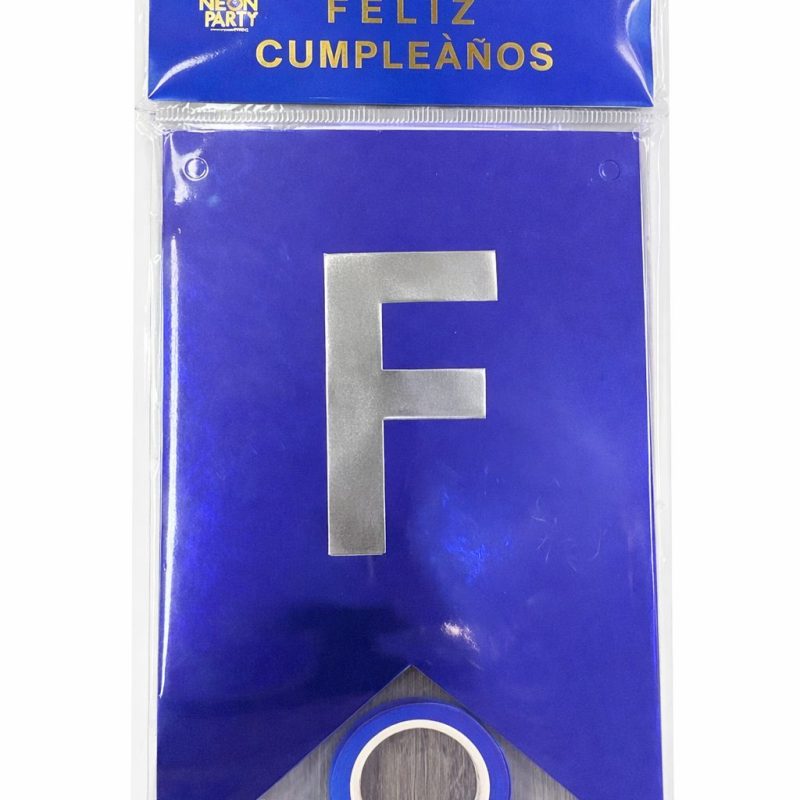BANDERIN FELIZ CUMPLEAÑOS AZUL Y PLATA