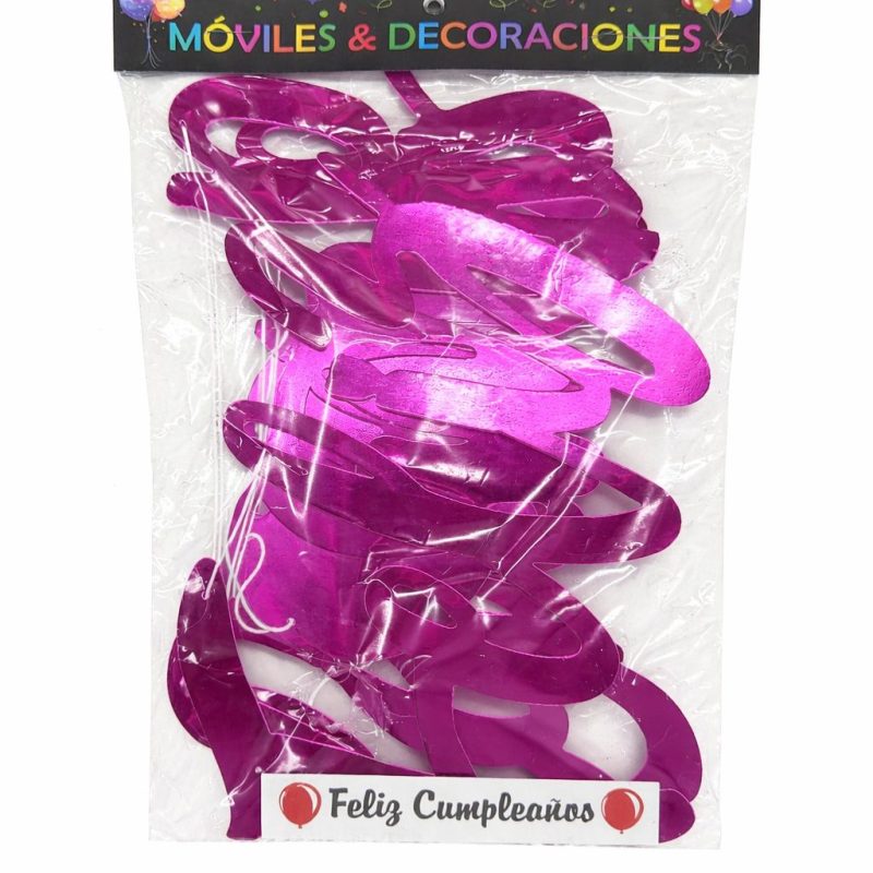 LETRERO FELIZ CUMPLEAÑOS FUCSIA CURSIVO PAPEL