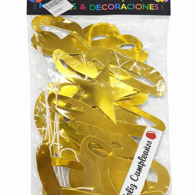 LETRERO FELIZ CUMPLEAÑOS DORADO CURSIVO PAPEL