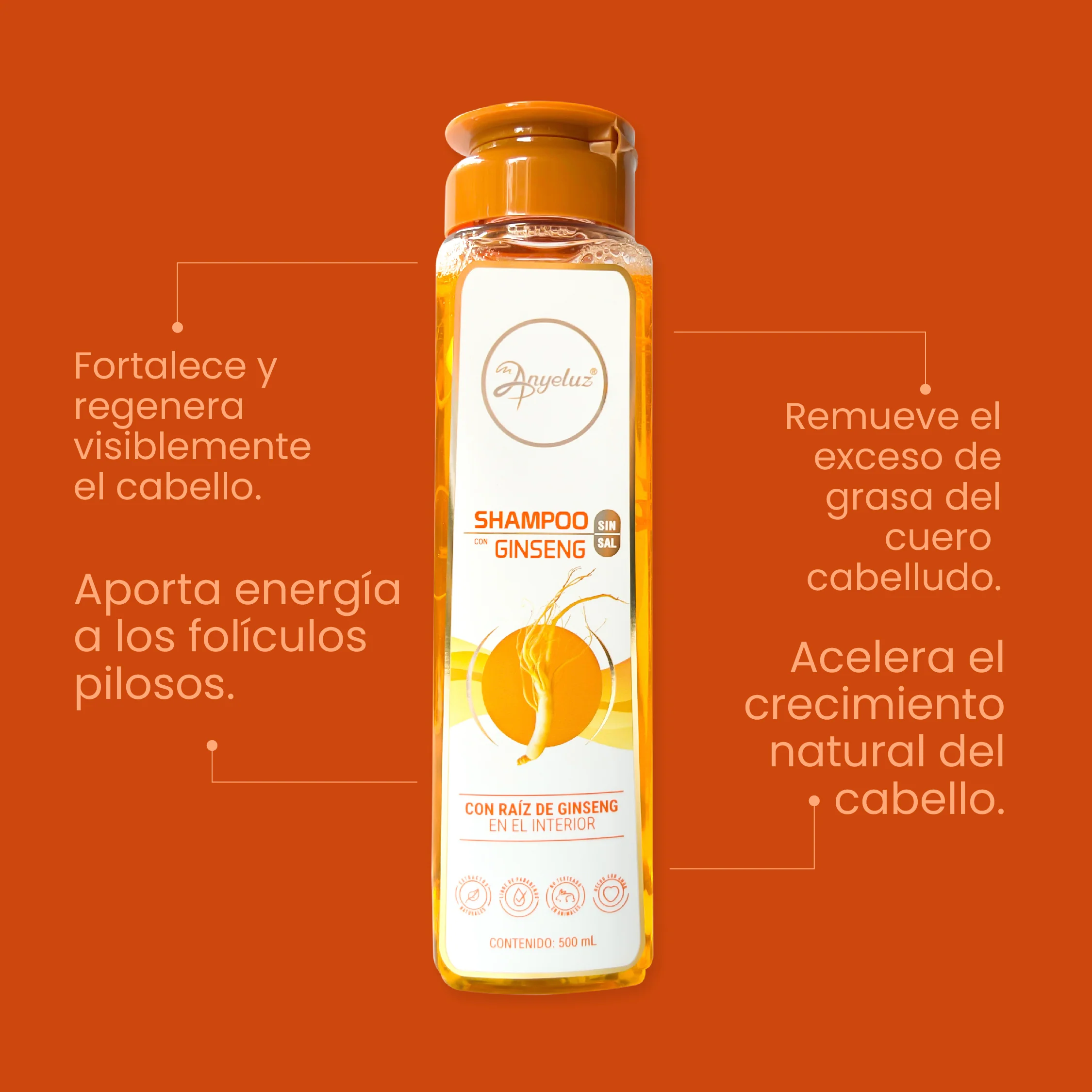 SHAMPOO ANYELUZ GINSENG X500ML - Imagen 2