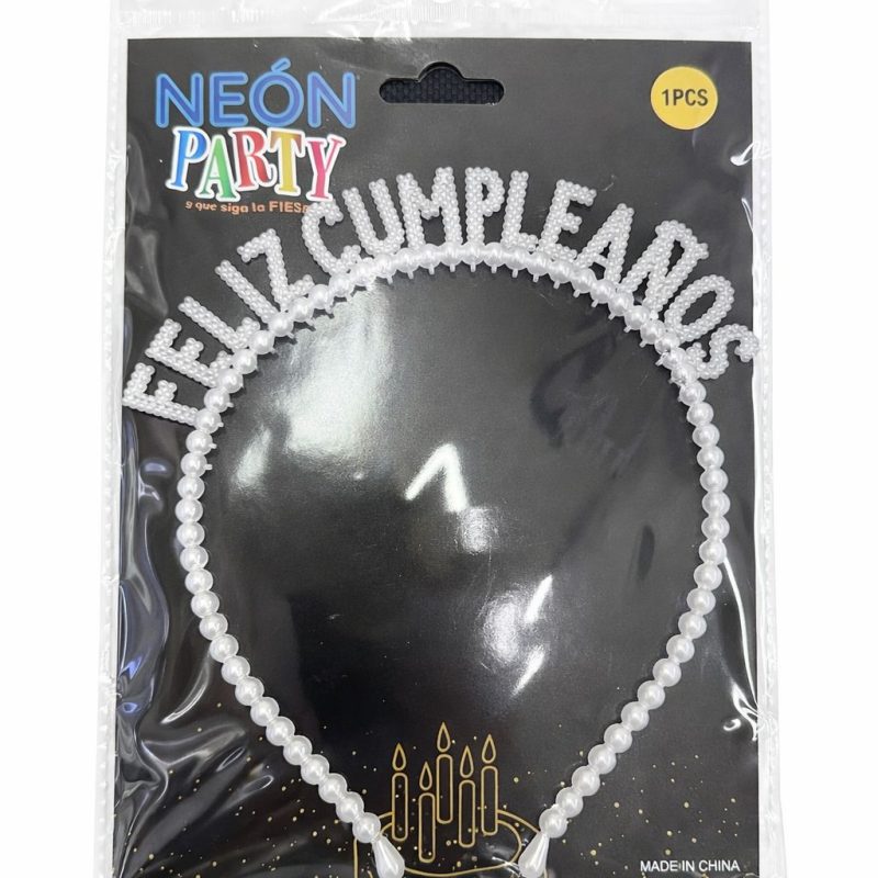 DIADEMA FELIZ CUMPLEAÑSOS BLANCO PERLA