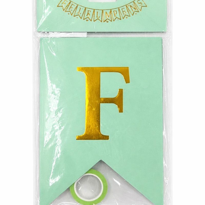 BANDERIN FELIZ CUMPLEAÑOS VERDE PASTEL CON DORADO