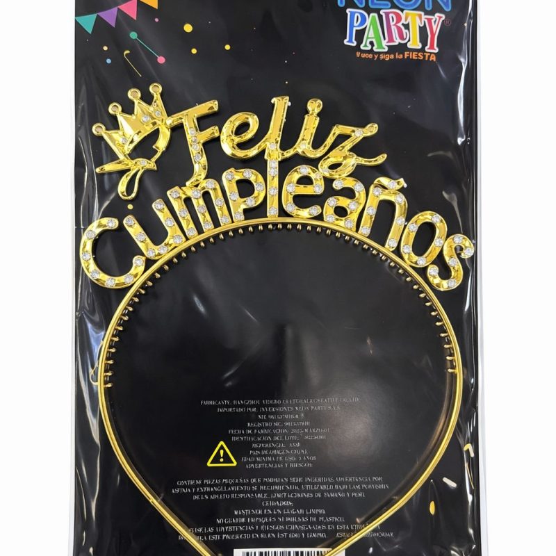 DIADEMA FELIZ CUMPLEAÑOS DORADA