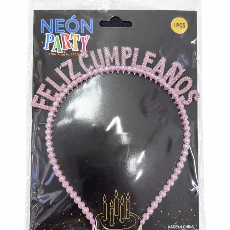 DIADEMA FELIZ CUMPLEAÑOS ROSADA