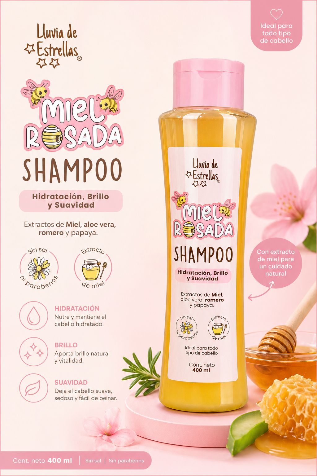 SHAMPOO MIEL ROSADA LLUVIA DE ESTRELLAS X400ML