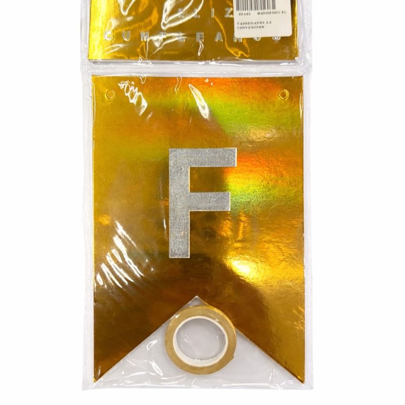 BANDERIN FELIZ CUMPLEAÑOS DORADO CON PLATA
